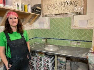 Tammy female tiler and tiling diploma student 